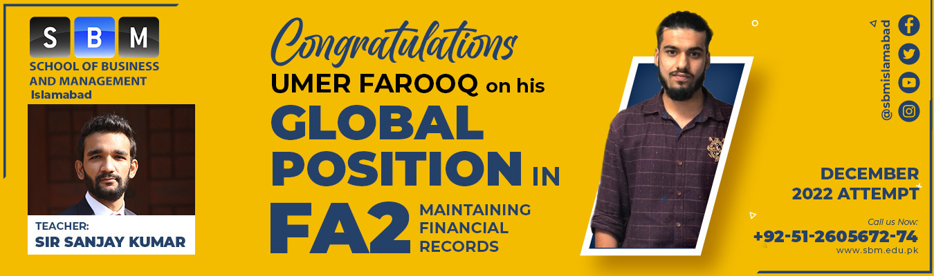 Umer Farooq got 1st position globally in ACCA's Foundation Diploma